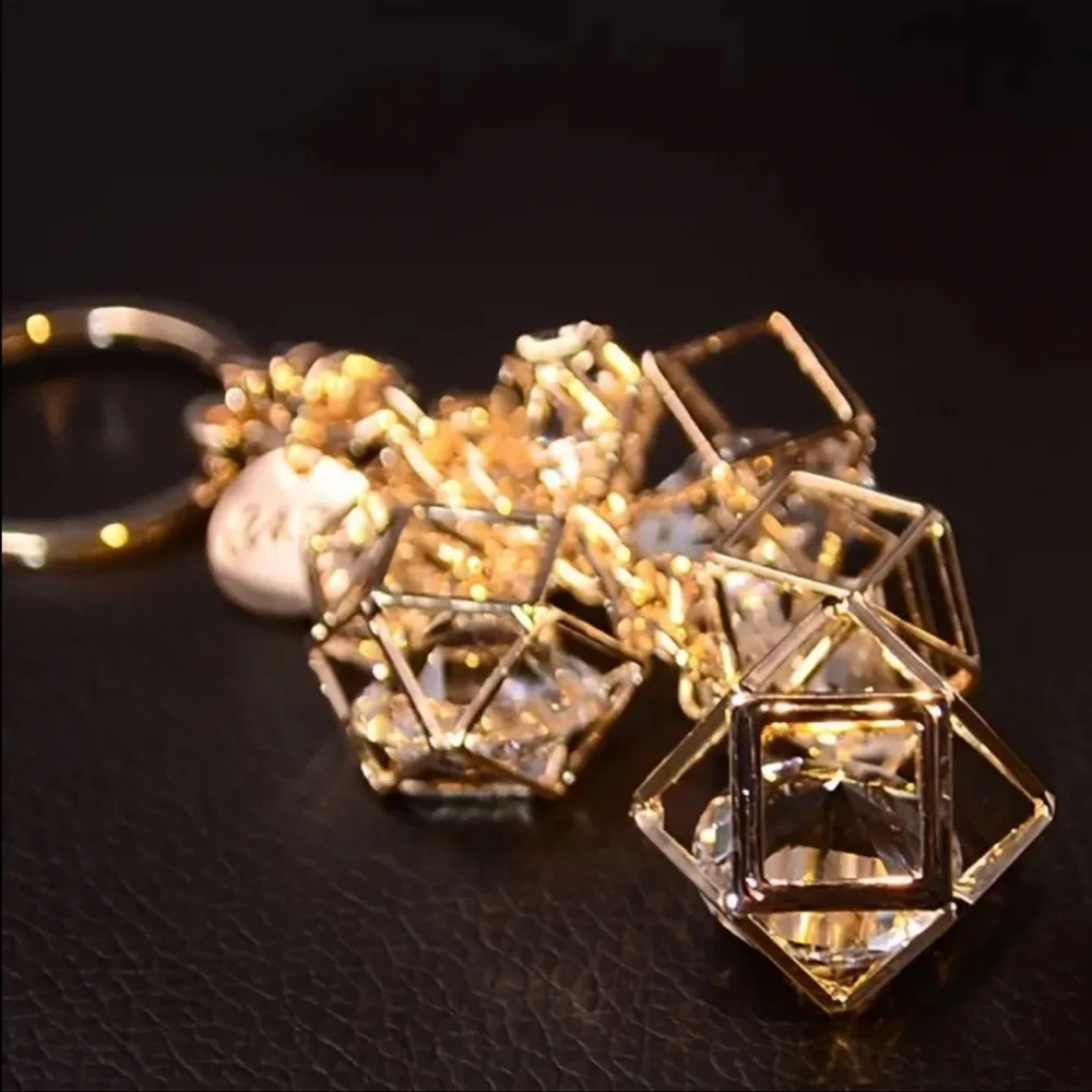 Chic Gold Geometric Keychain/Bag Charm, NEW